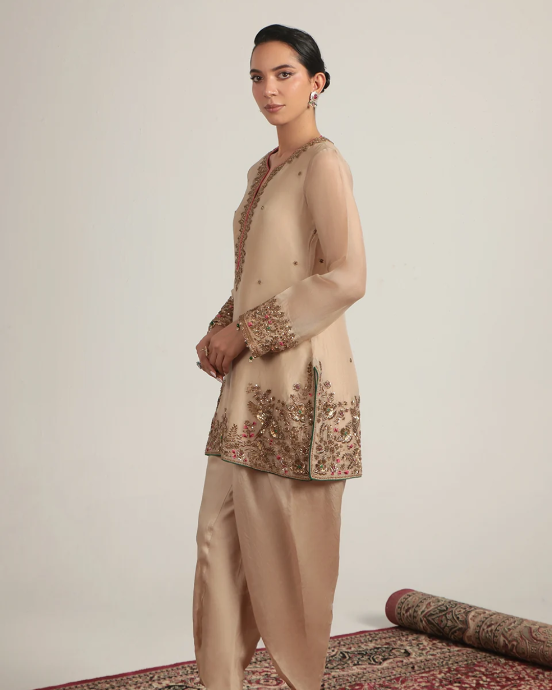 Niti Bothra - Zar-Rang Ivory Heavy Short Kurta Set