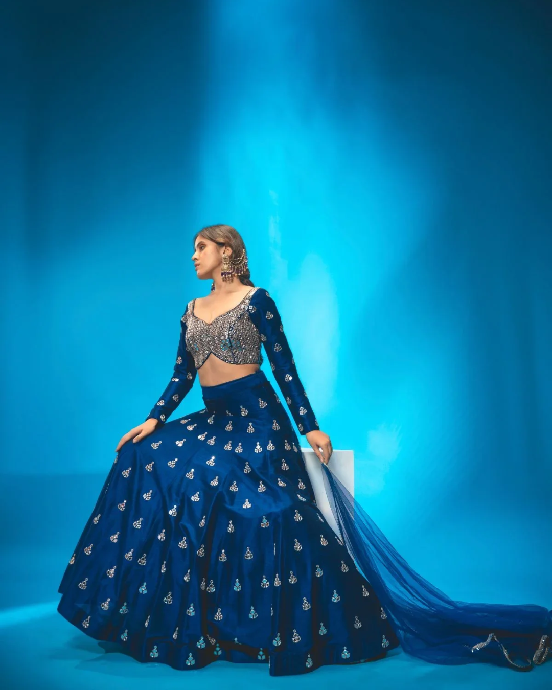 Anisha Shetty - Navy Blue Lehenga Set From Rangin