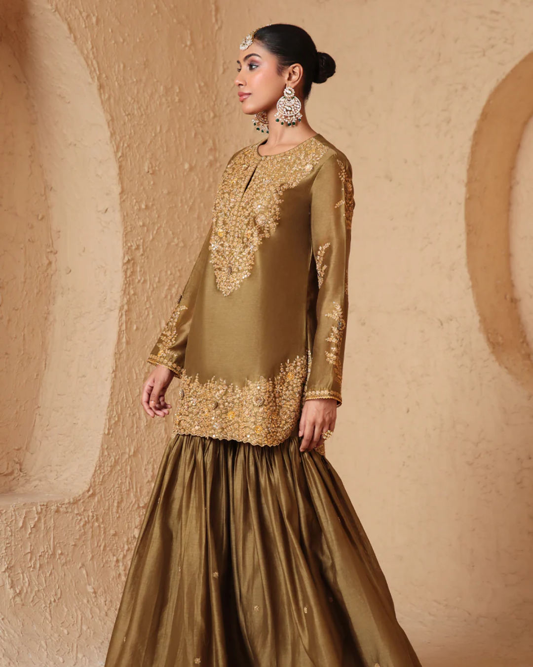 Niti Bothra - Mehrang Olive Green Heavy Sharara Set