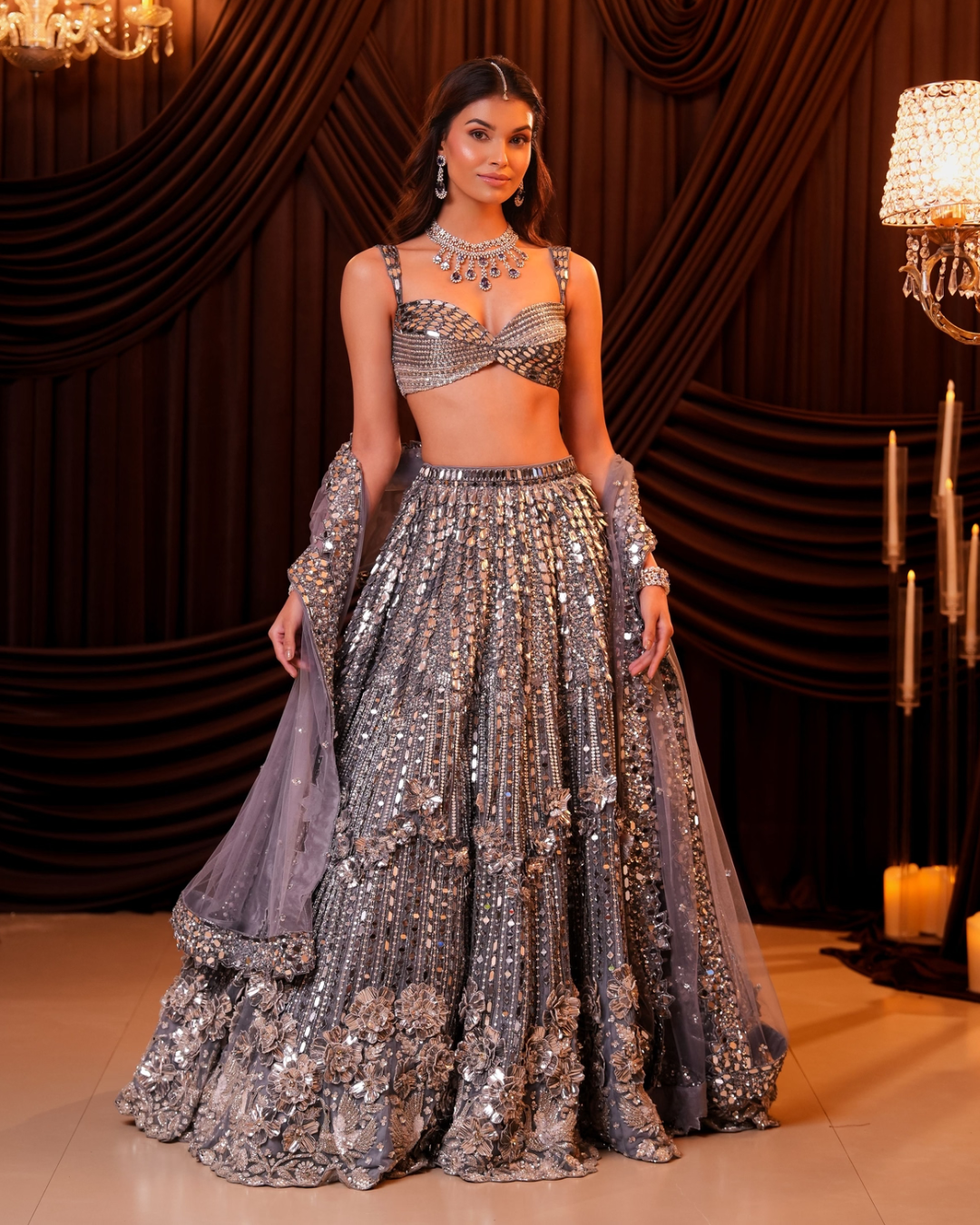 Isa by Dolly Wahal - Teal Mirror Lehenga From Ittara