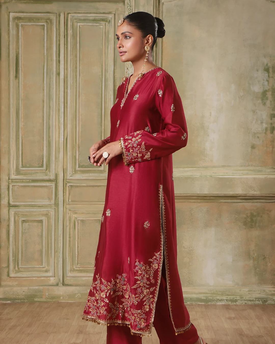 Niti Bothra - Zar-Rang Maroon Farshi Kurta Set