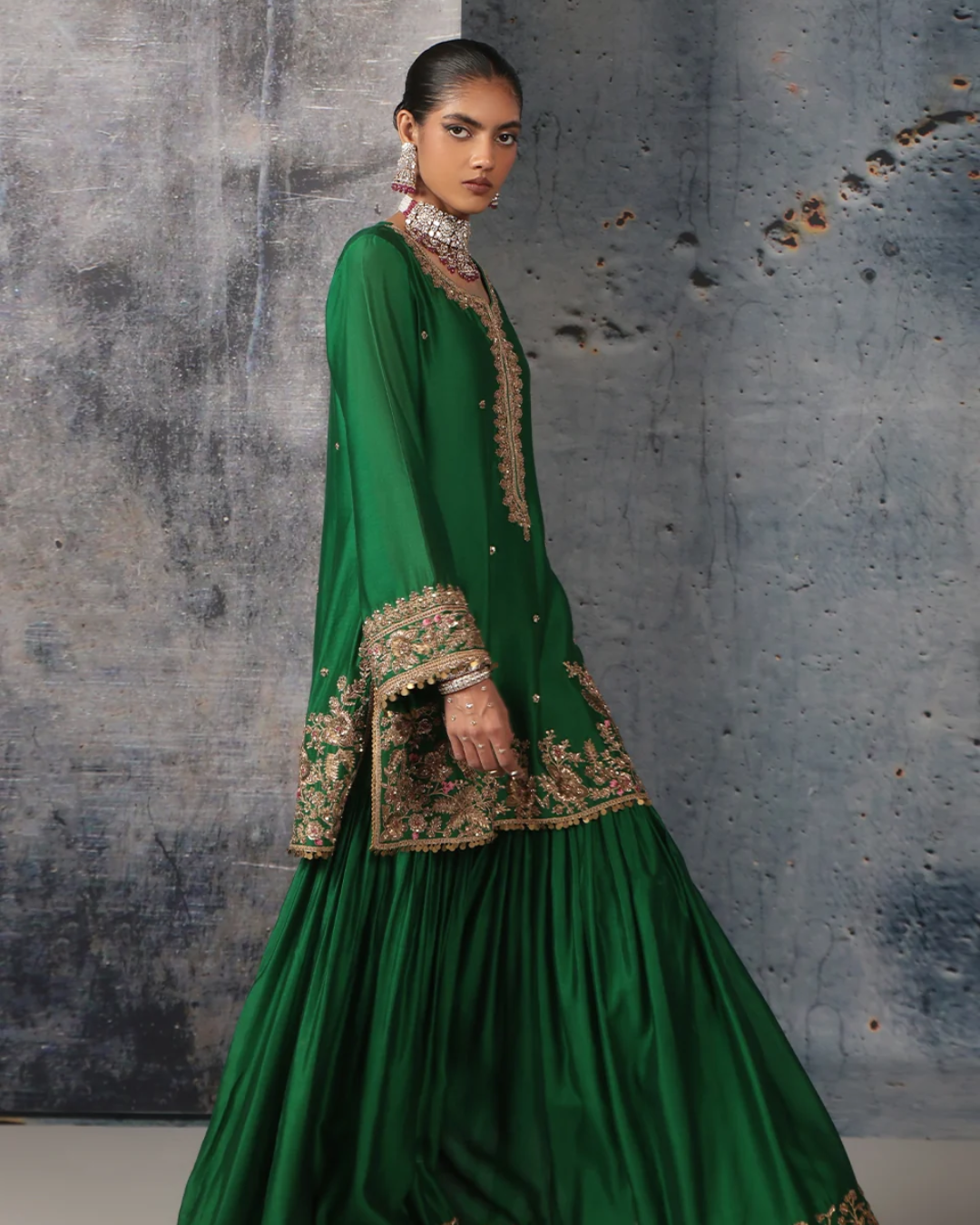 Niti Bothra - Zar-Rang Green Heavy Sharara Set