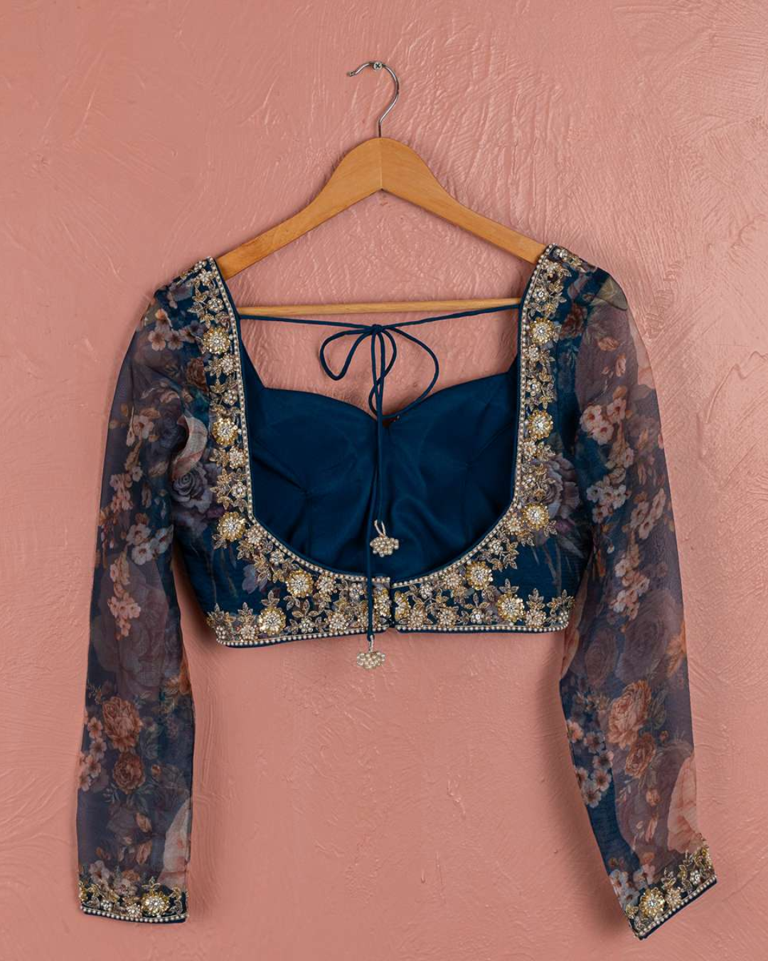 Anisha Shetty - Bahama Blue Floral Organza Lehenga With Organza Blouse Set