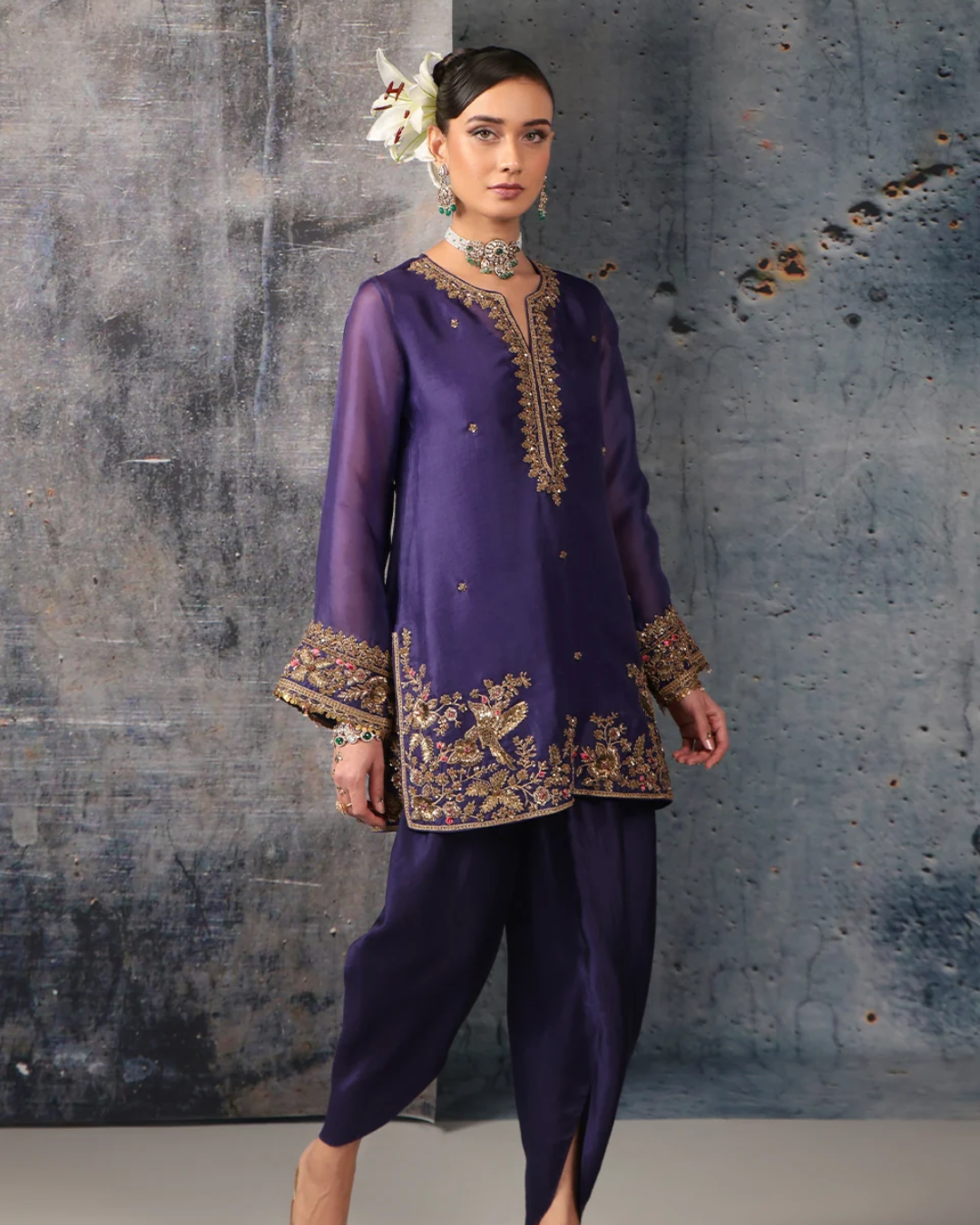 Niti Bothra - Zar-Rang Purple Heavy Short Kurta Set
