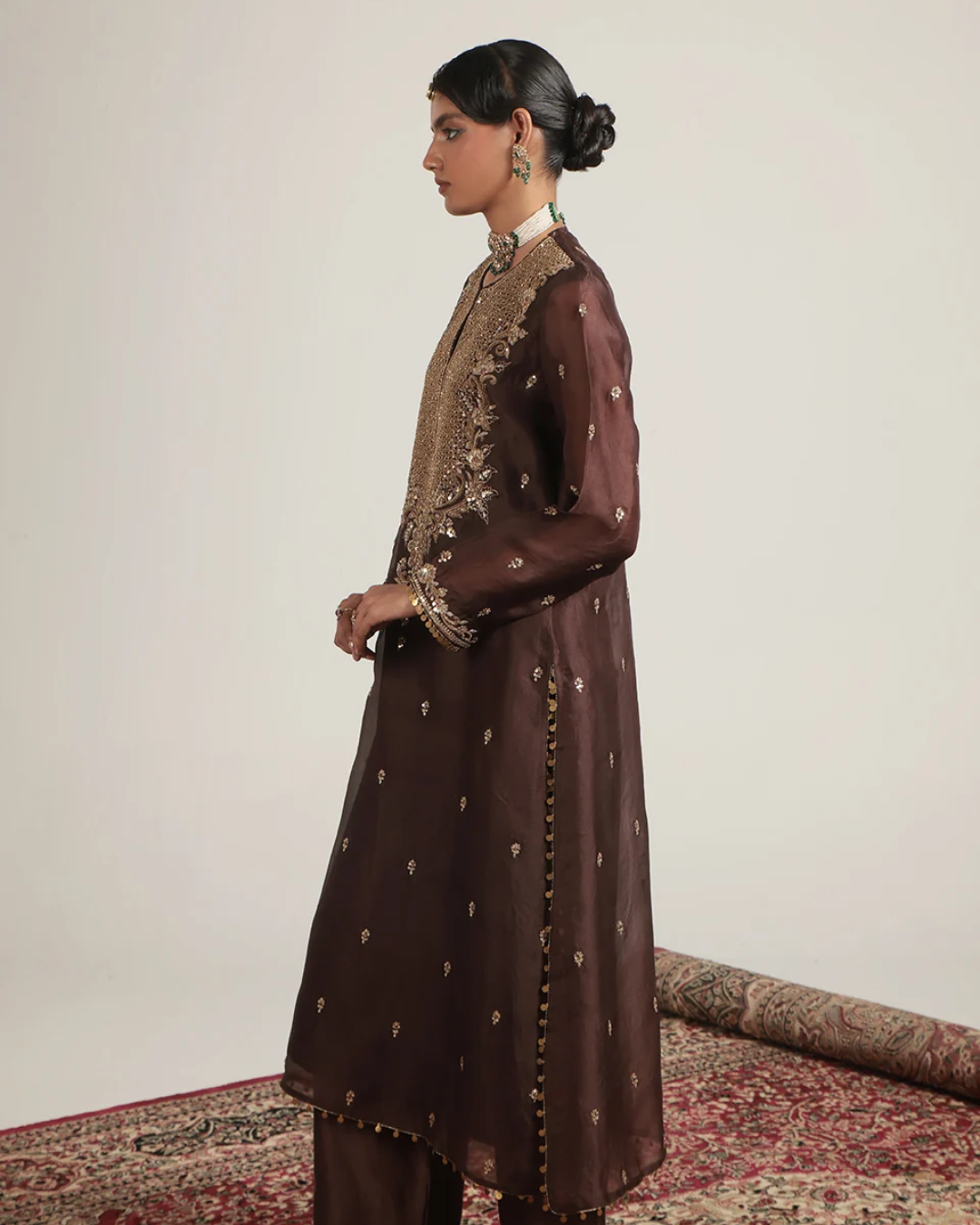 Niti Bothra - Zar-Rang Brown Long Kurta Set