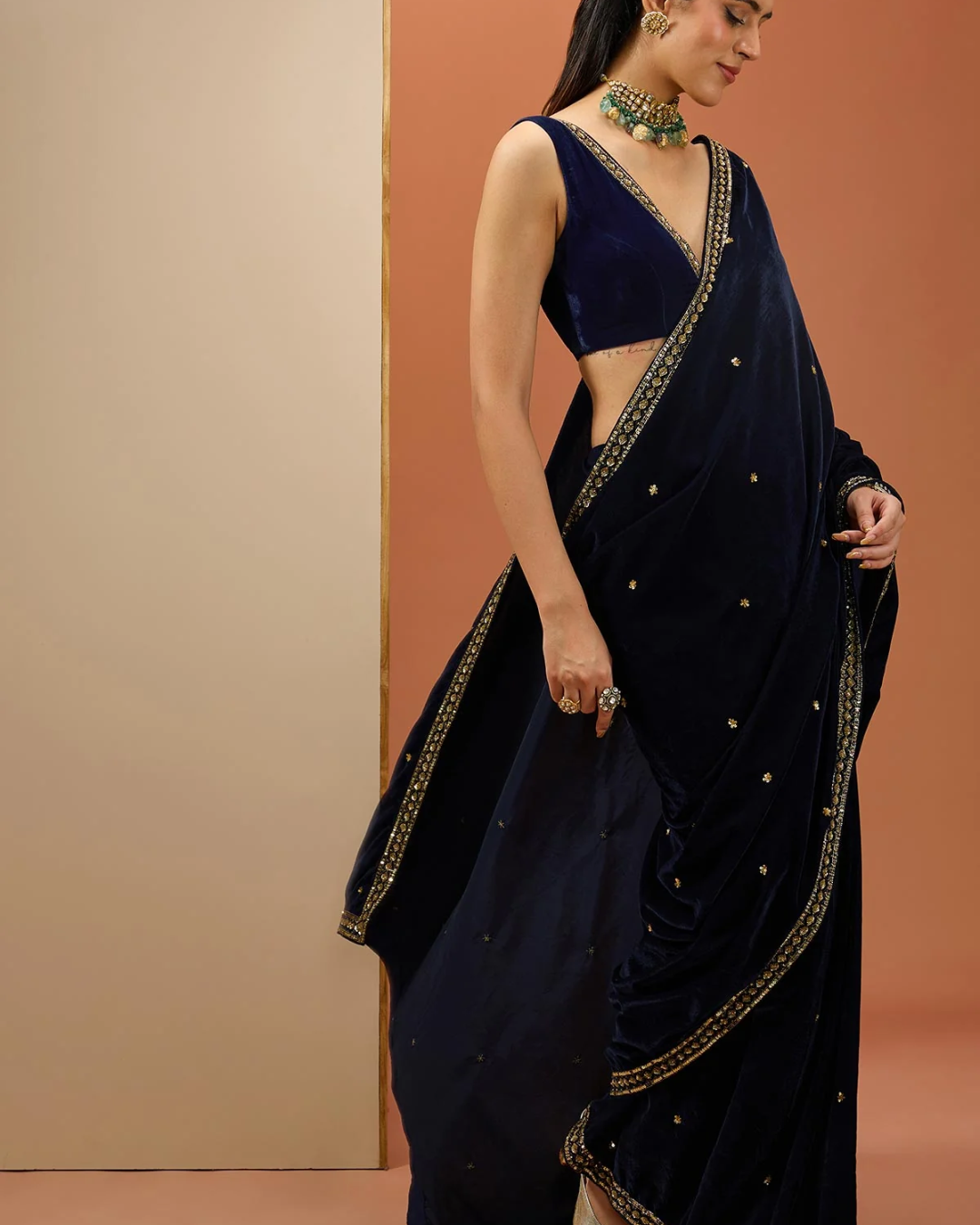 Esha Koul - Blue Velvet Saree Set From Noor