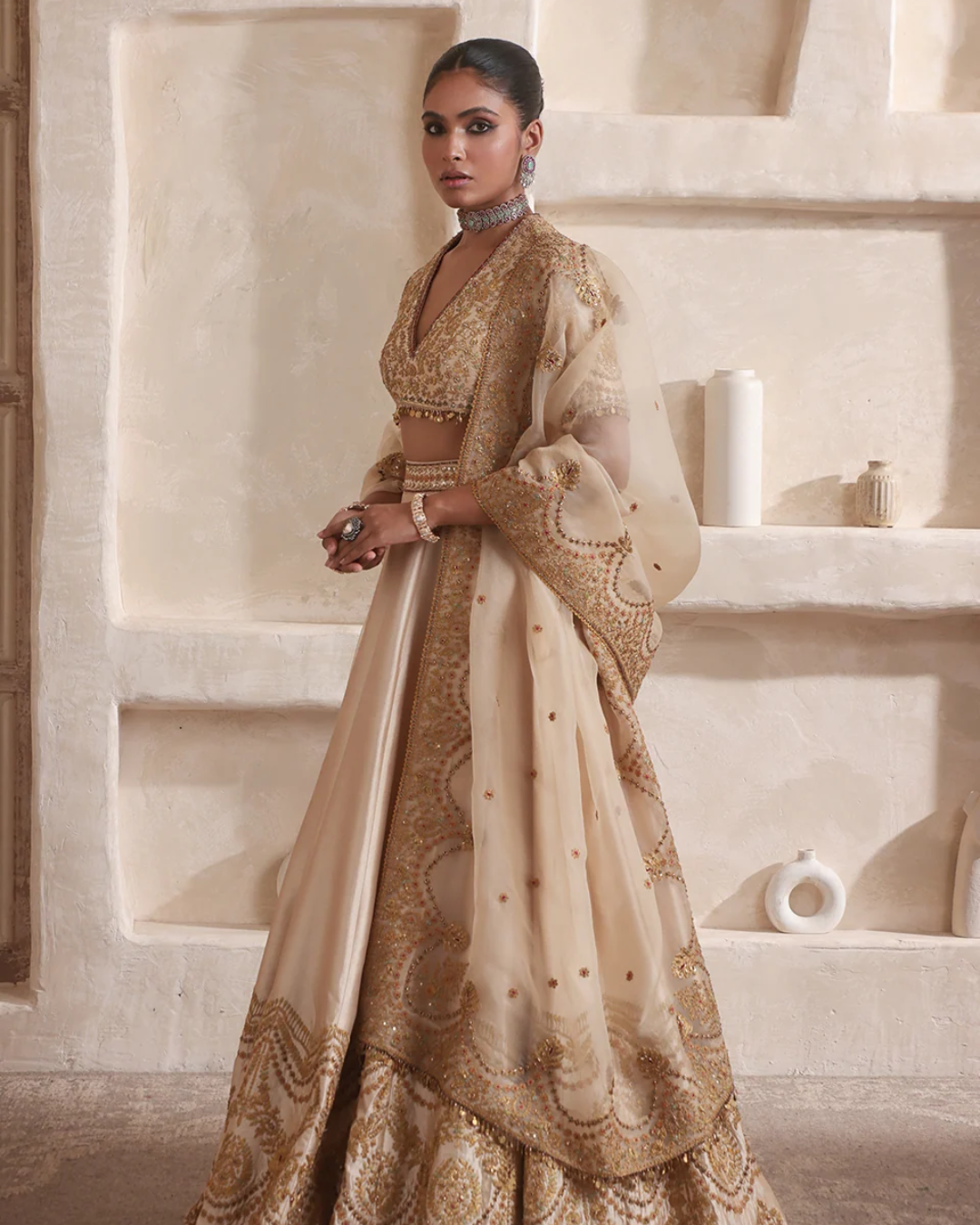 Niti Bothra - Zar-Rang Ivory Scallop Lehenga Set
