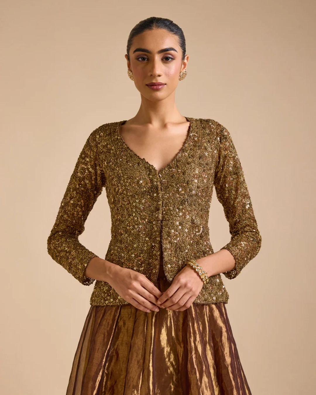 Prevasu - Molten Gold Jacket Set From The Mocha Edit