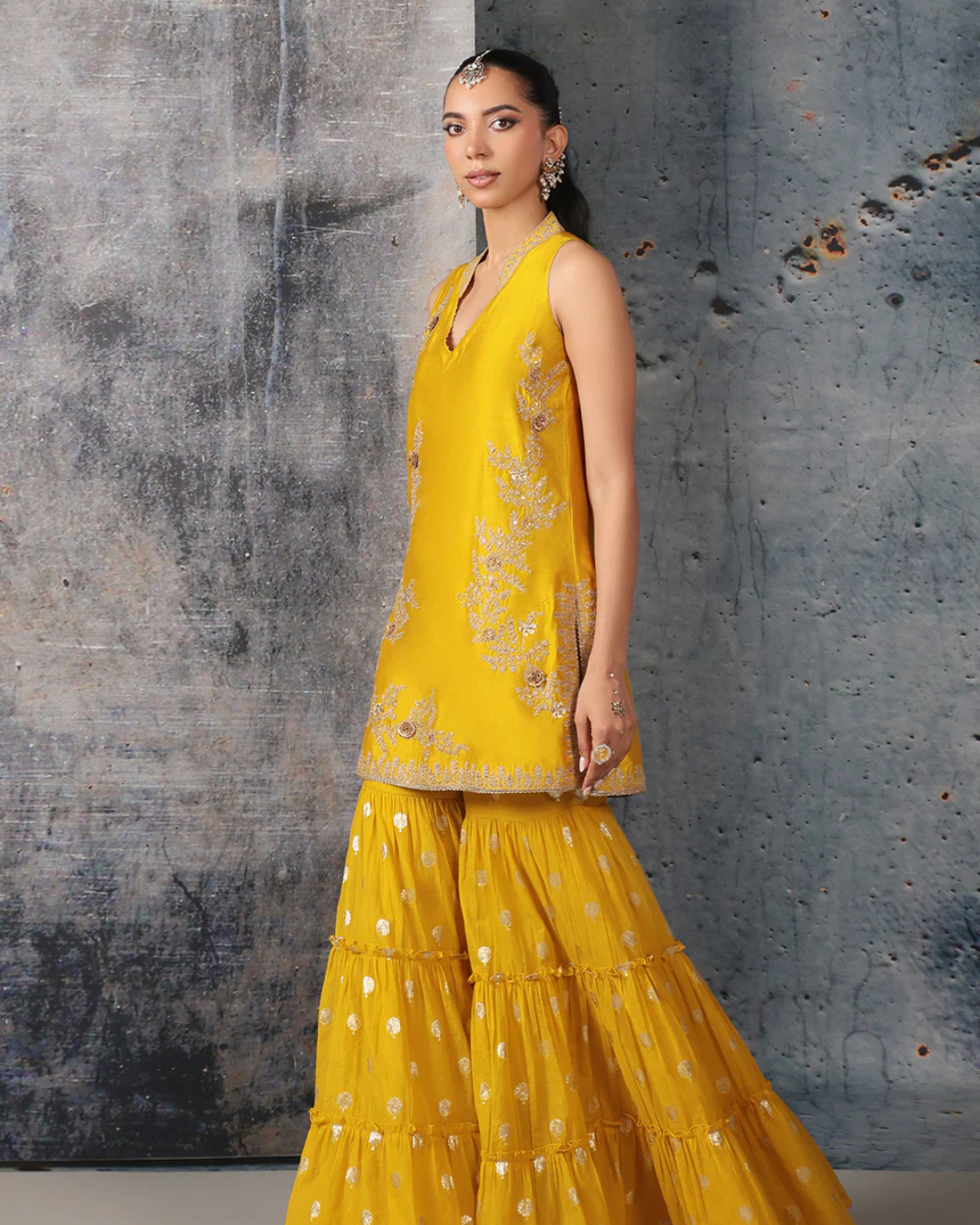 Niti Bothra - Mehrang Yellow Sleeveless Sharara Set