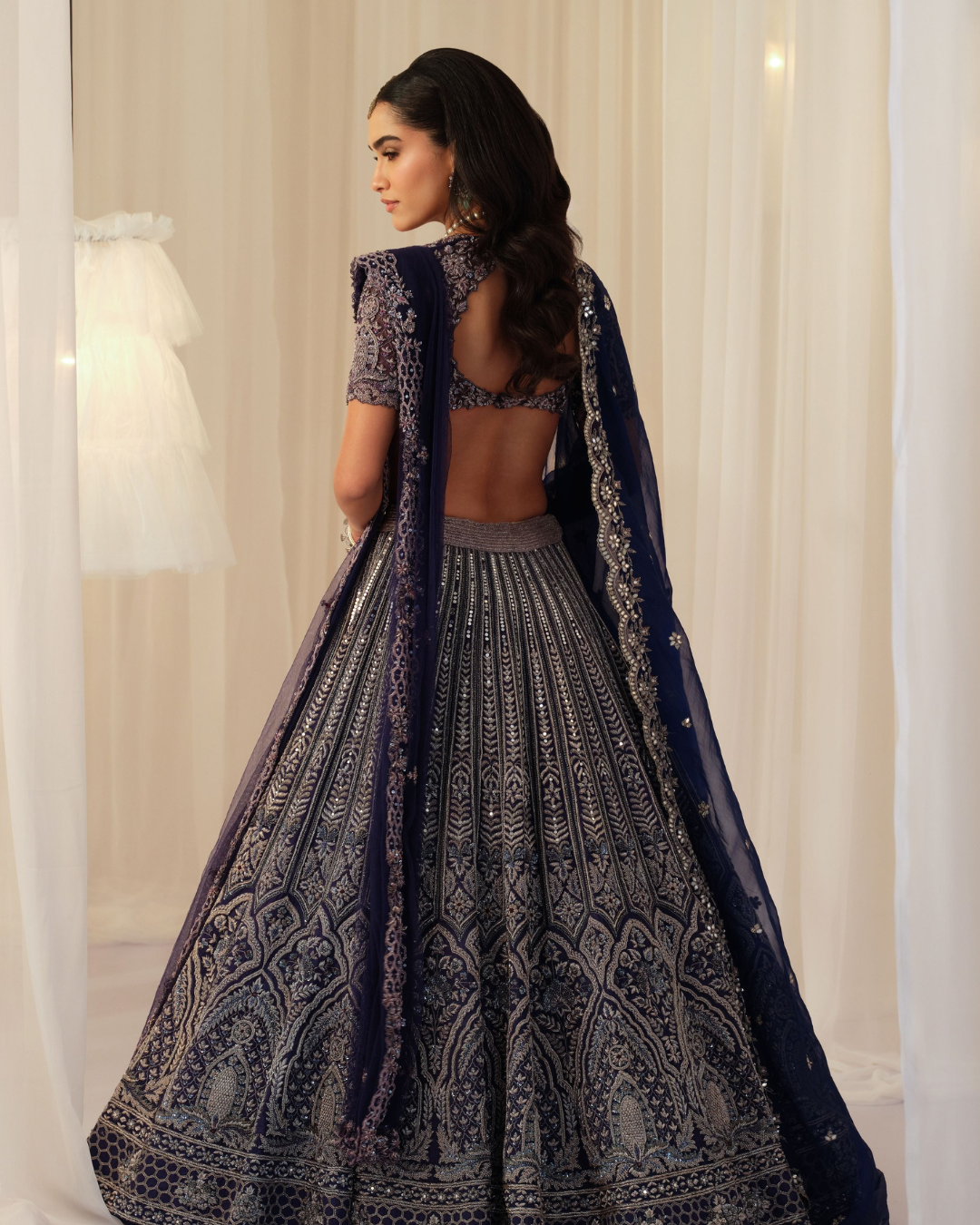 K&A By Karishma And Ashita - Indigo Hand Embellished Blouse With Raw Silk Lehenga & Dupatta From First Love
