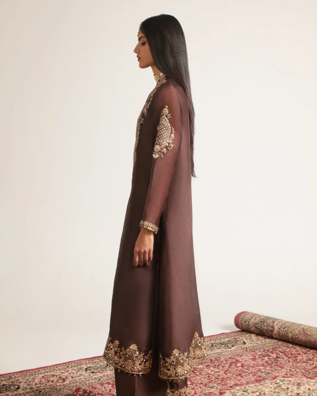 Niti Bothra - Zar-Rang Brown Straight Kurta Set