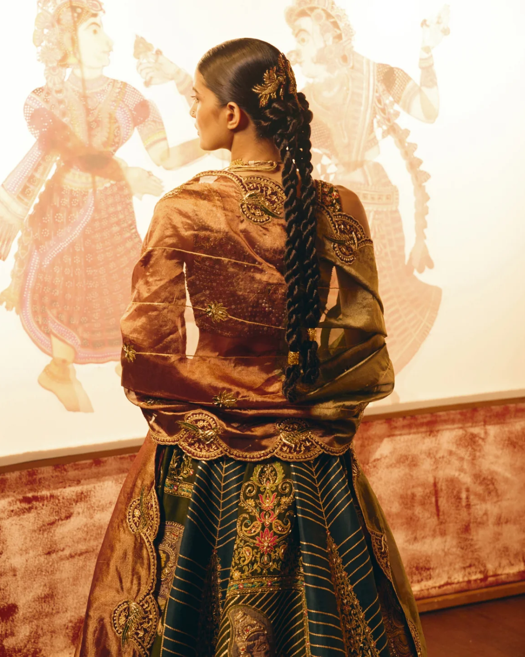 Aditi Gupta - Divyakatha Teal Patch Work Lehenga With Tissue Duppata Set From Chitrakatha