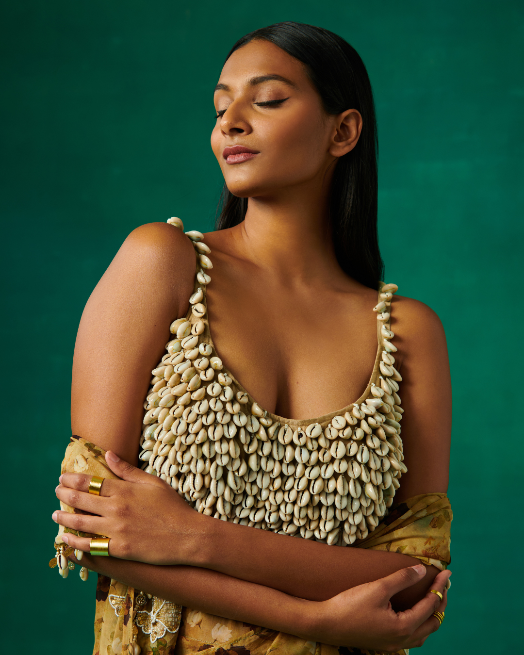 Sonali Bansal - Shells embellished blouse and drape saree From Bageecha