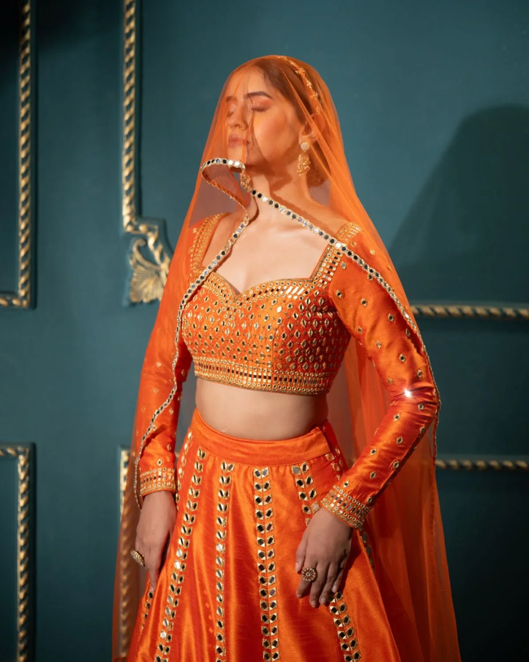 Anisha Shetty - Persimmon Mirror Lehenga Set From Rangin