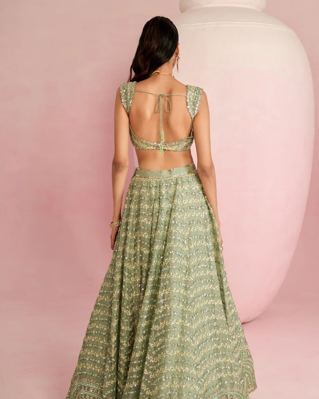 Prevasu - Sage Green Lehenga Set From Solene