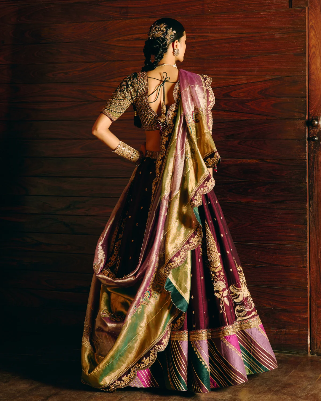 Aditi Gupta - Kam Dhenu Wine Lehenga With Tissue Duppata Set From Chitrakatha