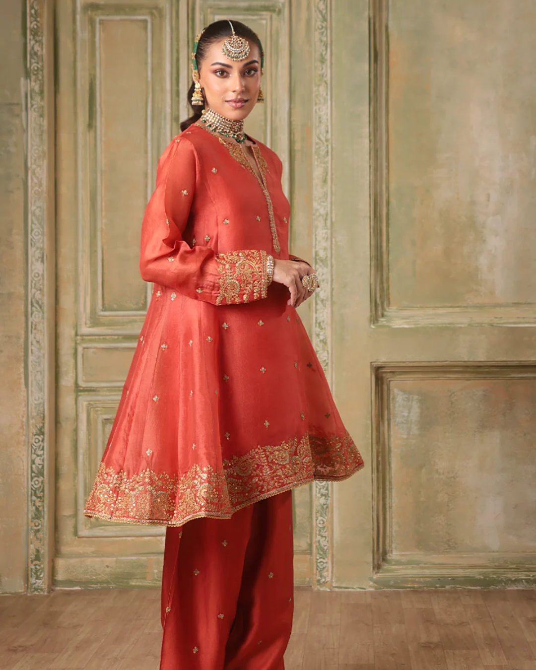 Niti Bothra - Zar-Rang Orange Short Pheran Kurta Set
