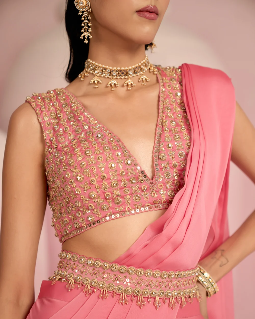 Prevasu - Pop Pink Lehenga Saree From Solene