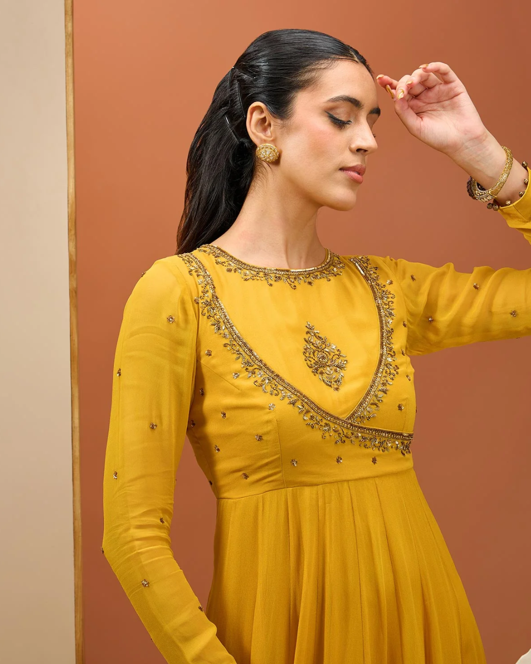 Esha Koul - Mustard Anrakali Set From Noor