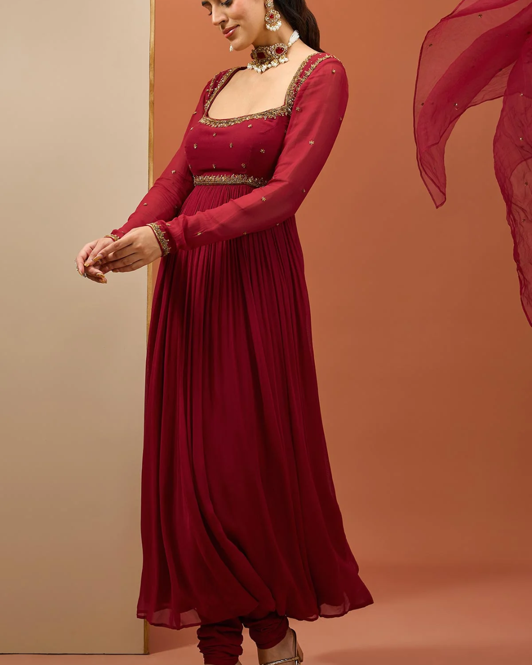 Esha Koul - Mehroon Anarkali Set From Noor