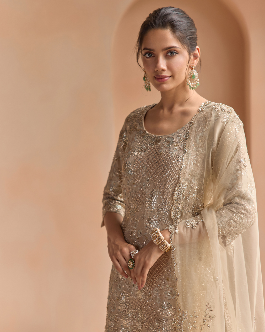 Osaa By Adarsh - Beige Champage Tissue Sharara Set From Off The Record