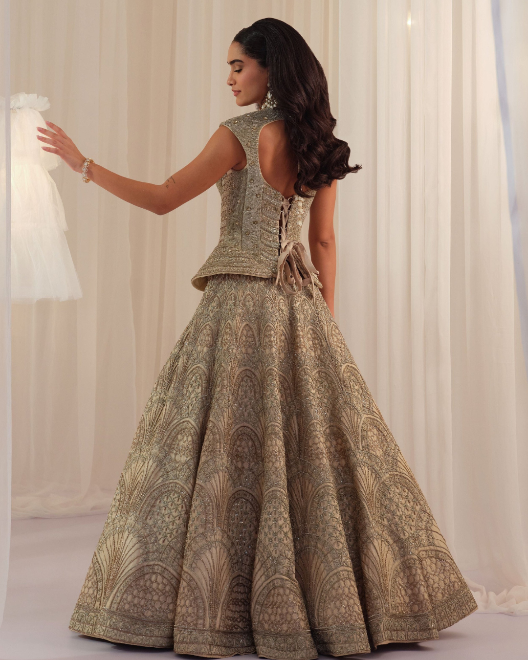 K&A By Karishma And Ashita - Ivory Empress Structured Corset With Lehenga & Dupatta From First Love
