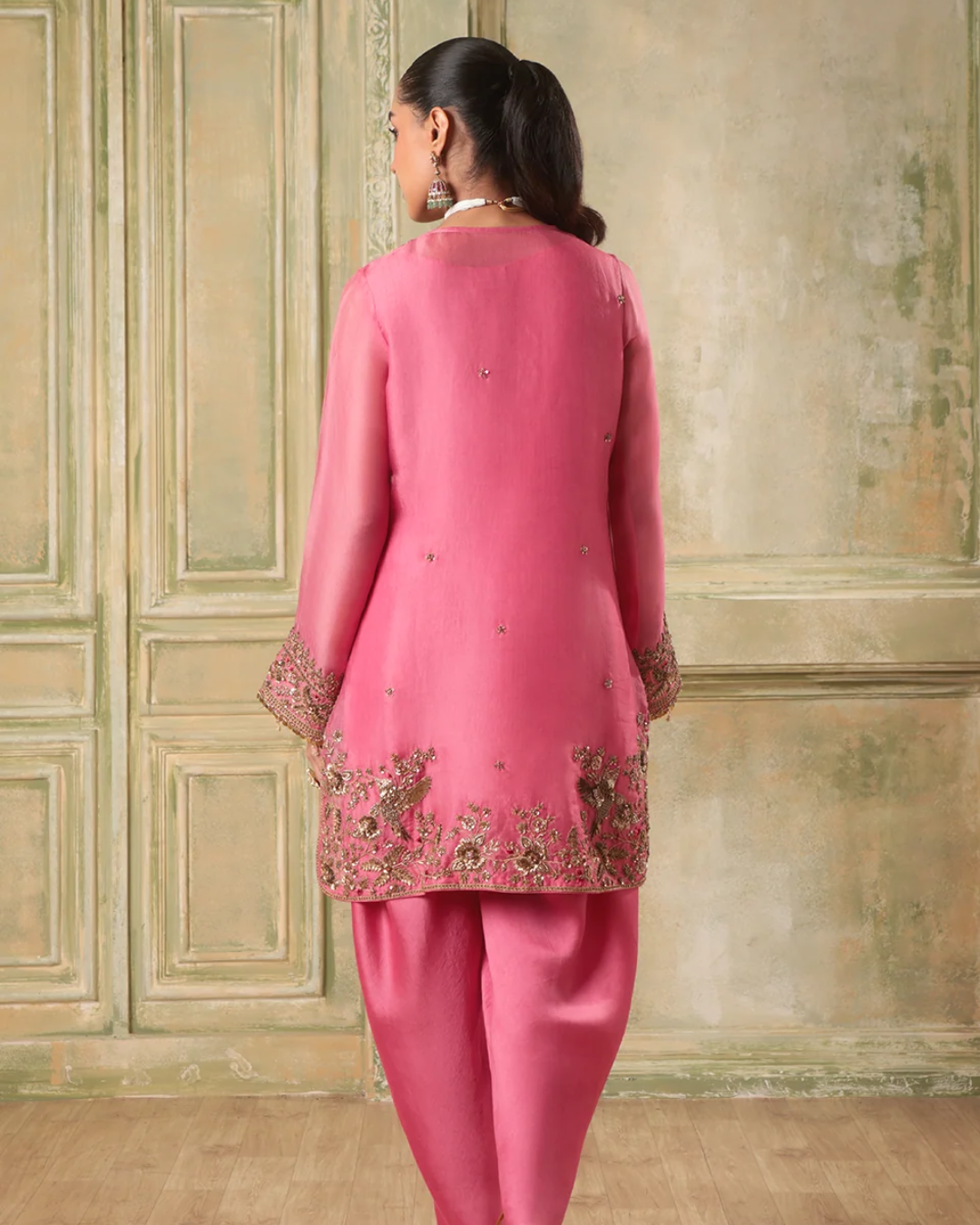 Niti Bothra - Zar-Rang Pink Heavy Short Kurta Set