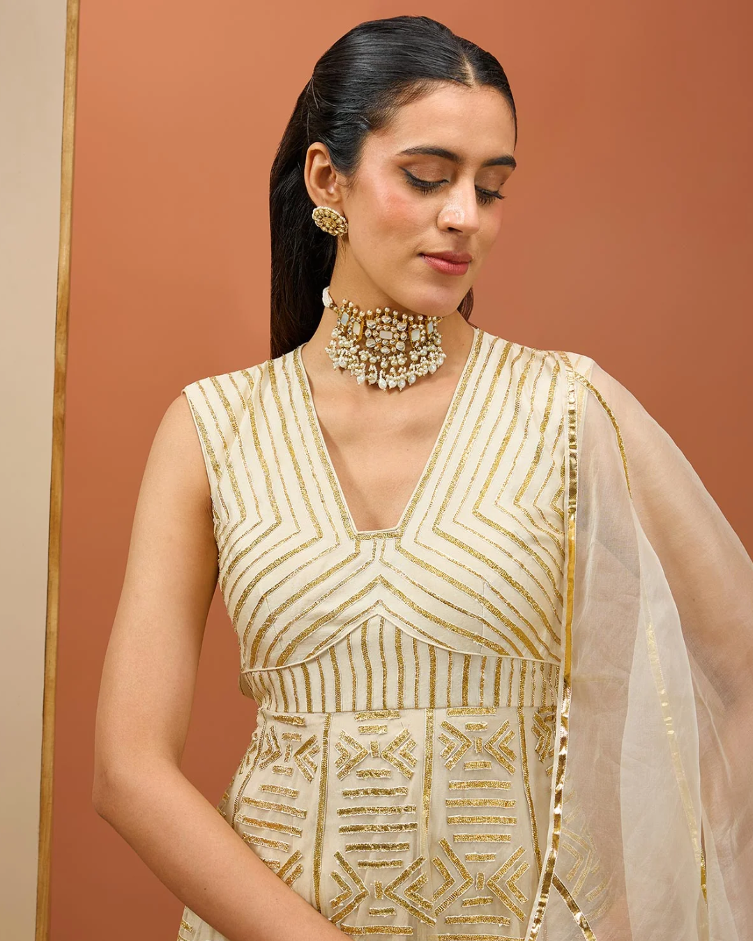 Esha Koul - Offwhite Golden Lasses Anarkali set From Noor