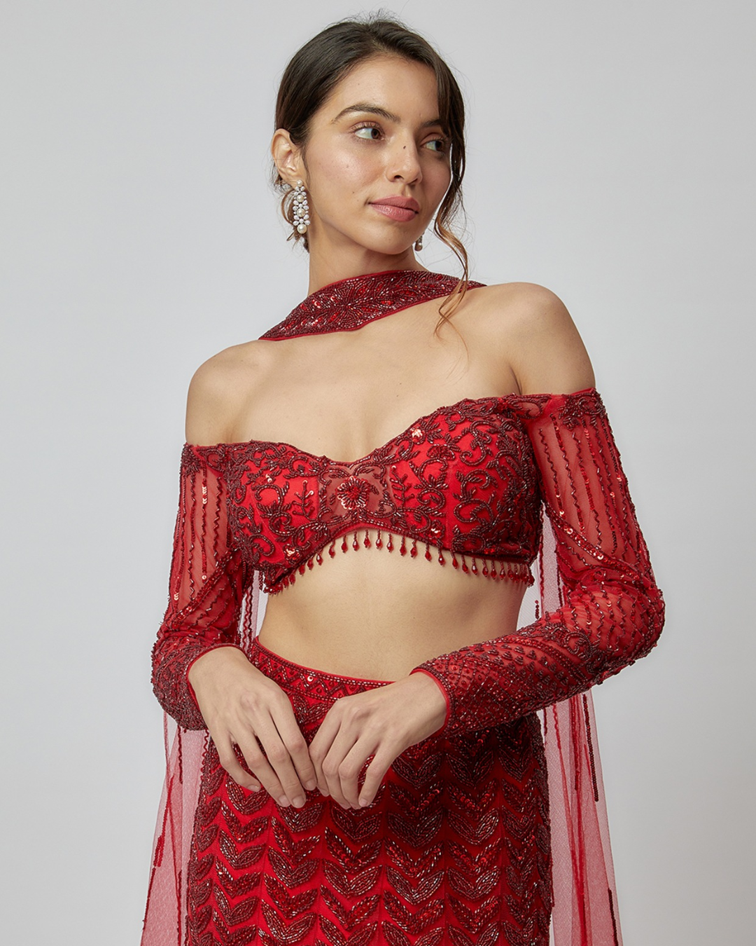 Isa by Dolly Wahal - Deep Red Fishcut Lehenga From Farra