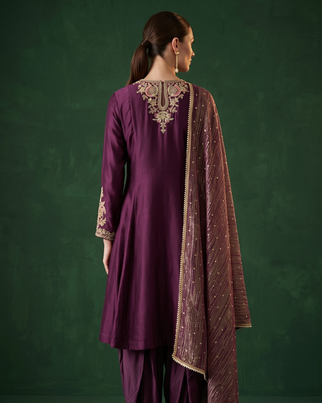 Basanti Kapde Aur Koffee - Regal Mulberry Embroidered Dhoti Set From Suits & Shararas