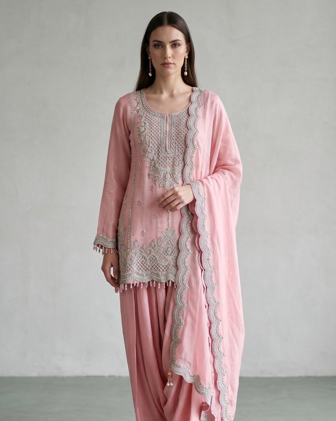 Basanti Kapde Aur Koffee - Pink Embroidered Dhoti Set From Suits & Shararas