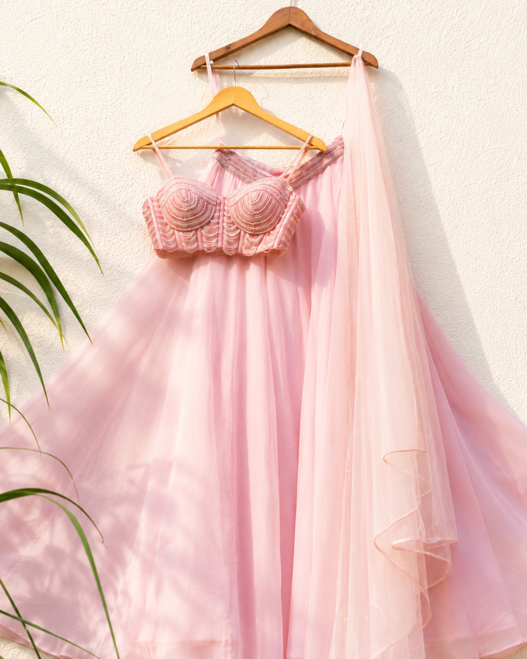 Anisha Shetty - Baby Pink Pearl And Cutdana Blouse With Goergette Sharara