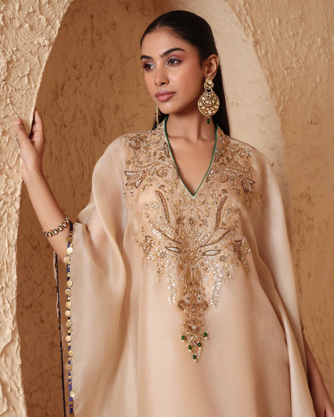 Niti Bothra - Zar-Rang Ivory Heavy Kaftan Set
