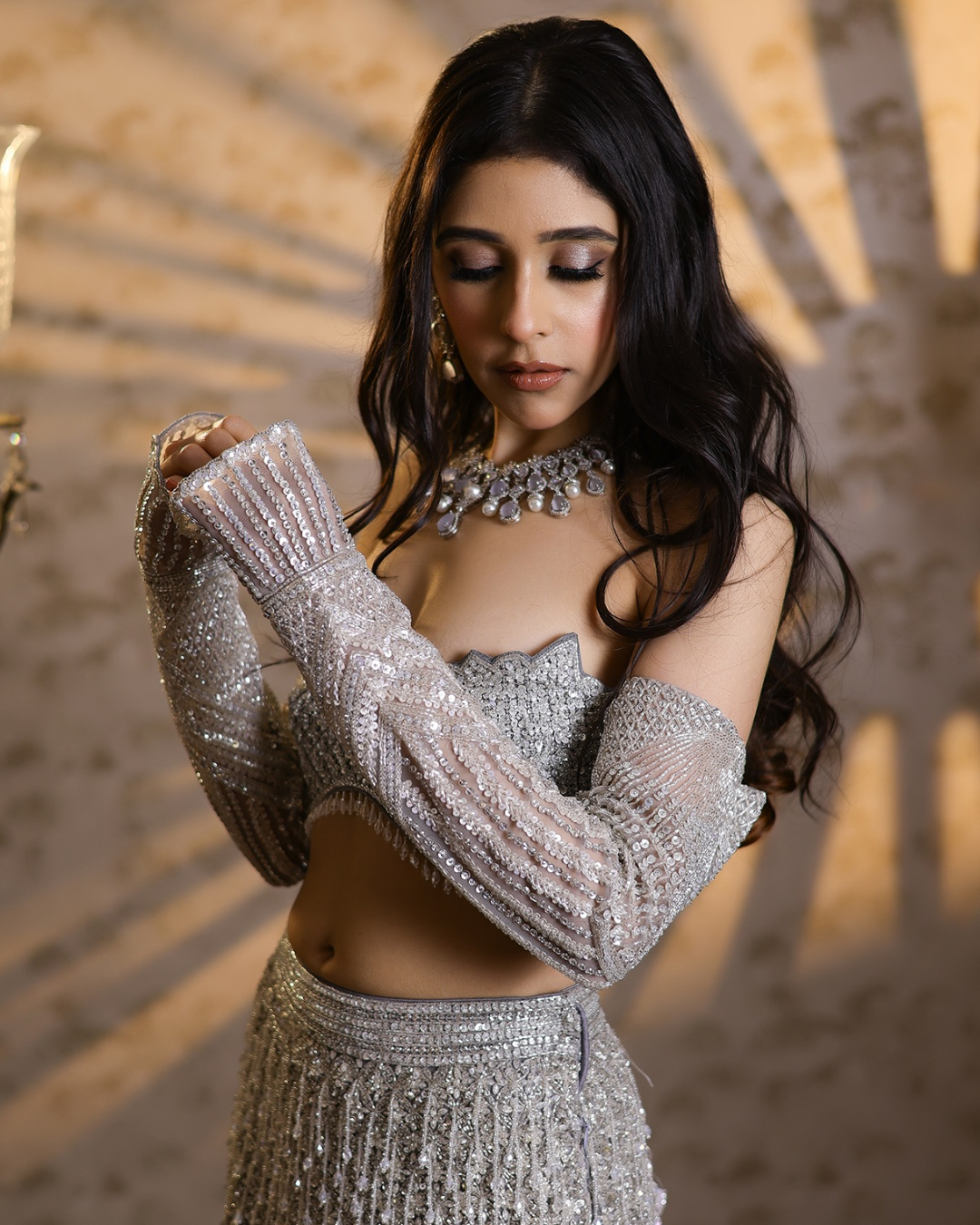 Isa by Dolly Wahal - Silver Net Sequins & Cutdana Embroidered Lehenga Set