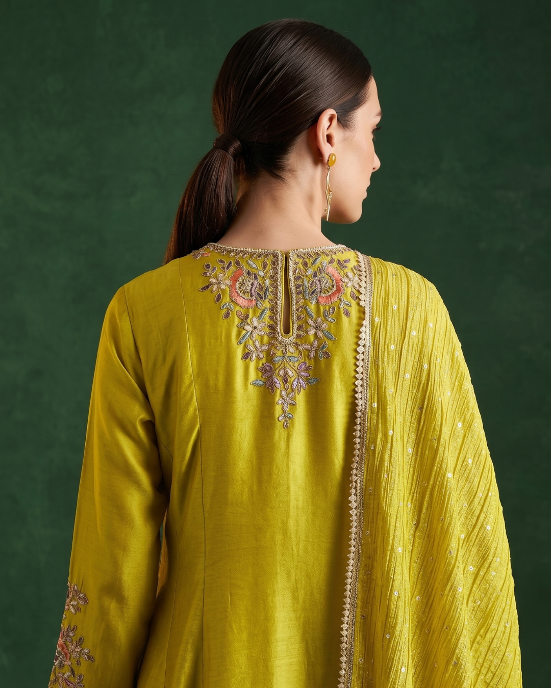 Basanti Kapde Aur Koffee - Regal Lime Embroidered Dhoti Set From Suits & Shararas