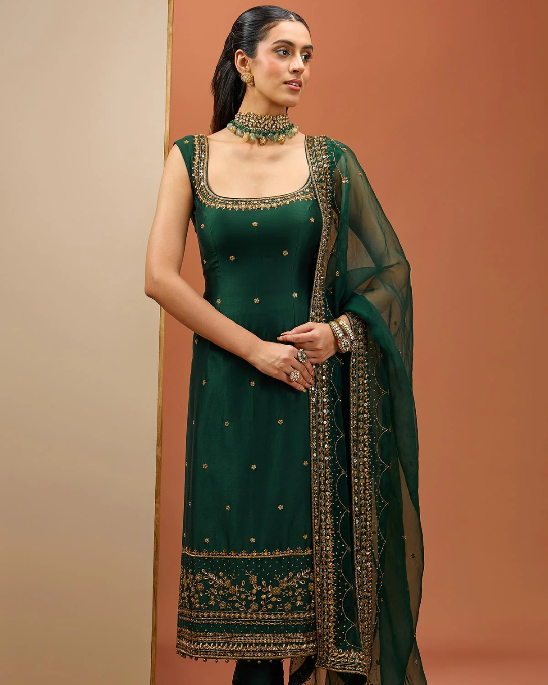 Esha Koul - Emerald Green Long Kurta Set From Noor