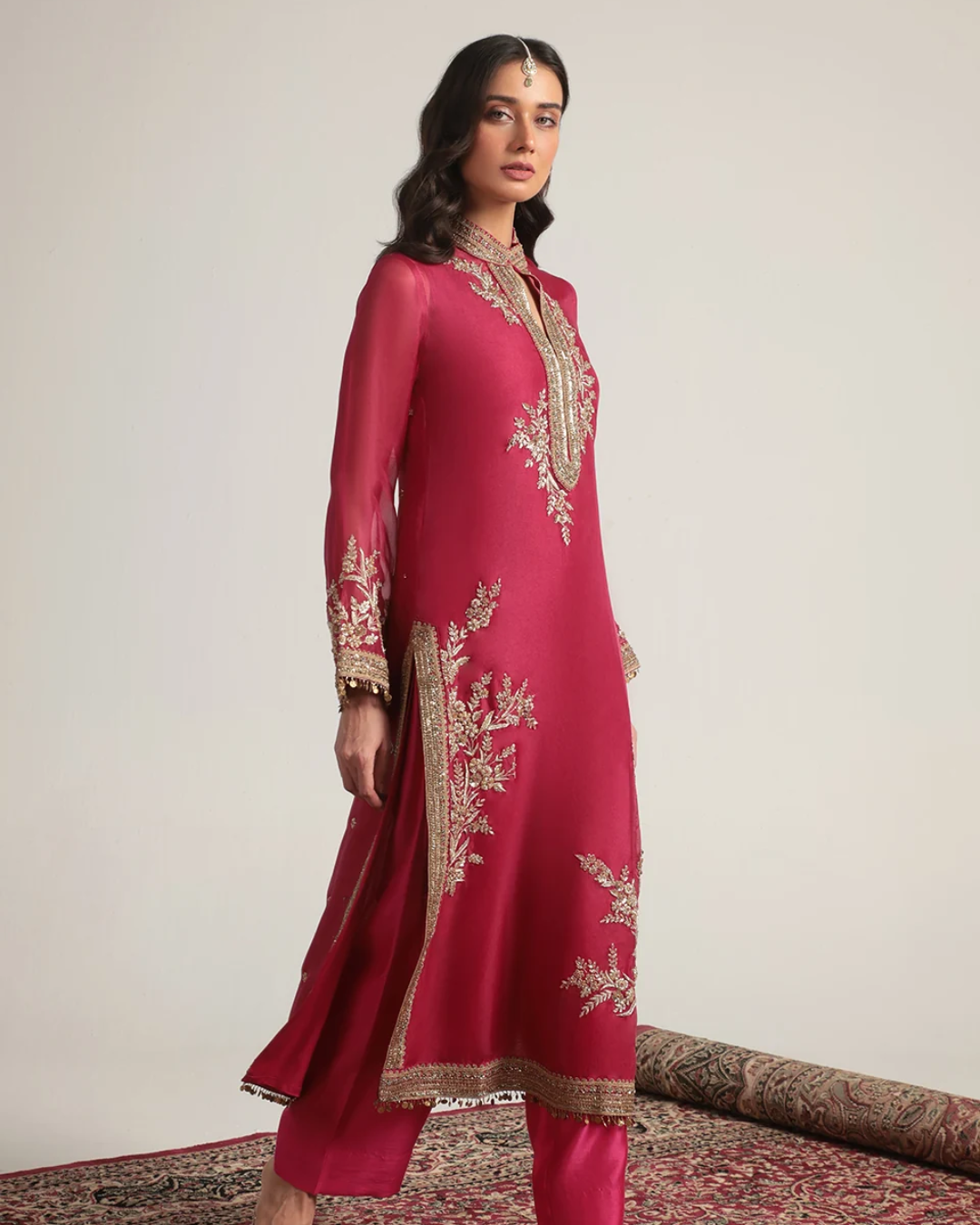 Niti Bothra - Zar-Rang Pink Jaal Kurta Set