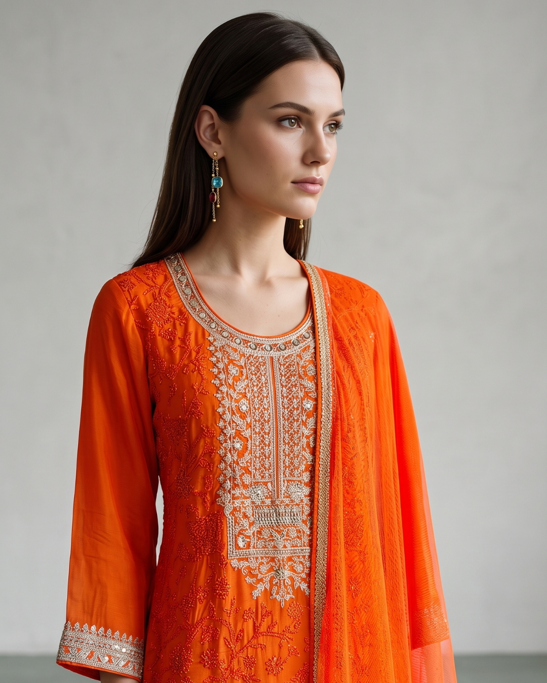 Basanti Kapde Aur Koffee - Tangerine Embroidered Sharara Set From Suits & Shararas