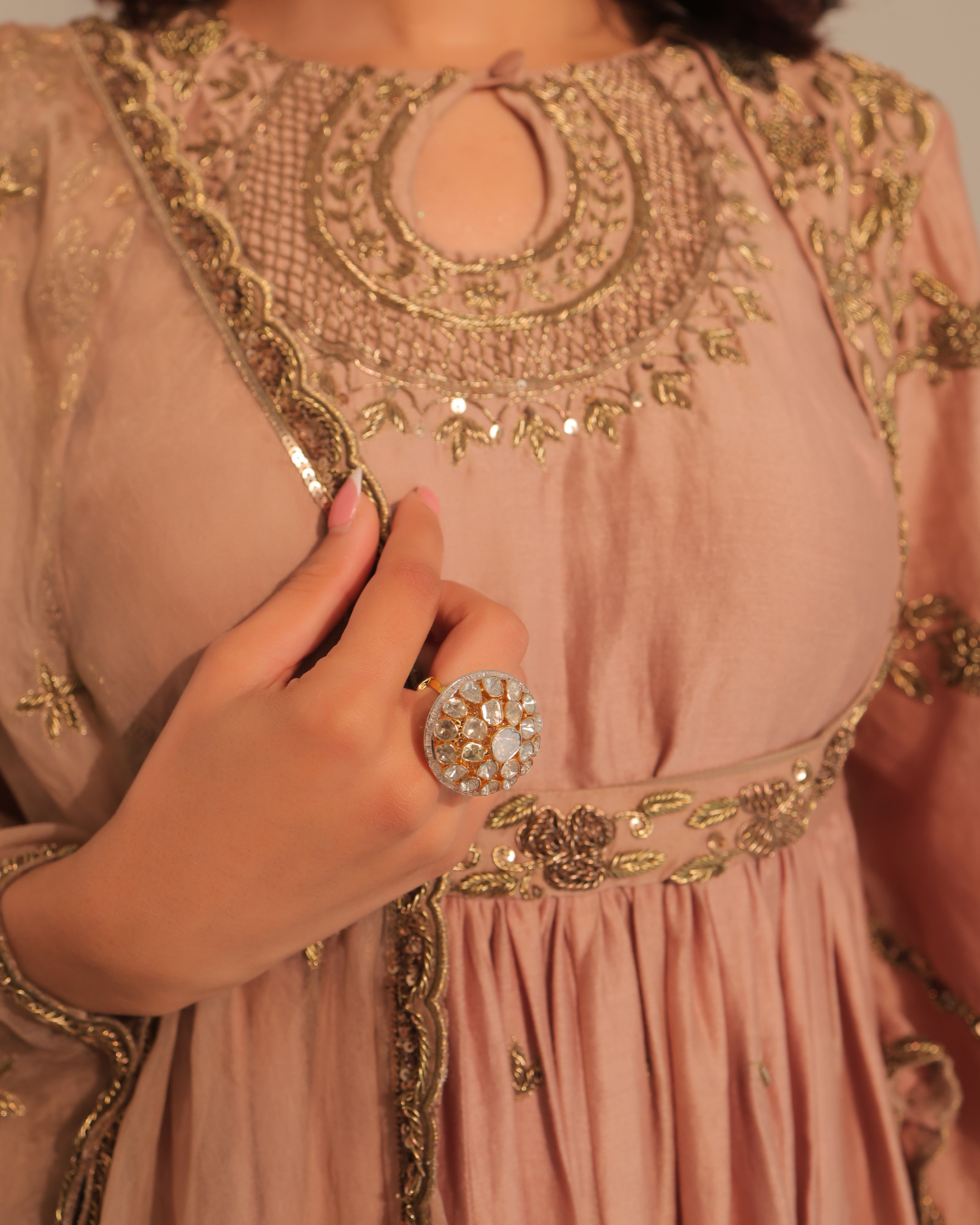 Sonali Bansal - Beige gold anarkali with dupatta From Banno Ki Saheli