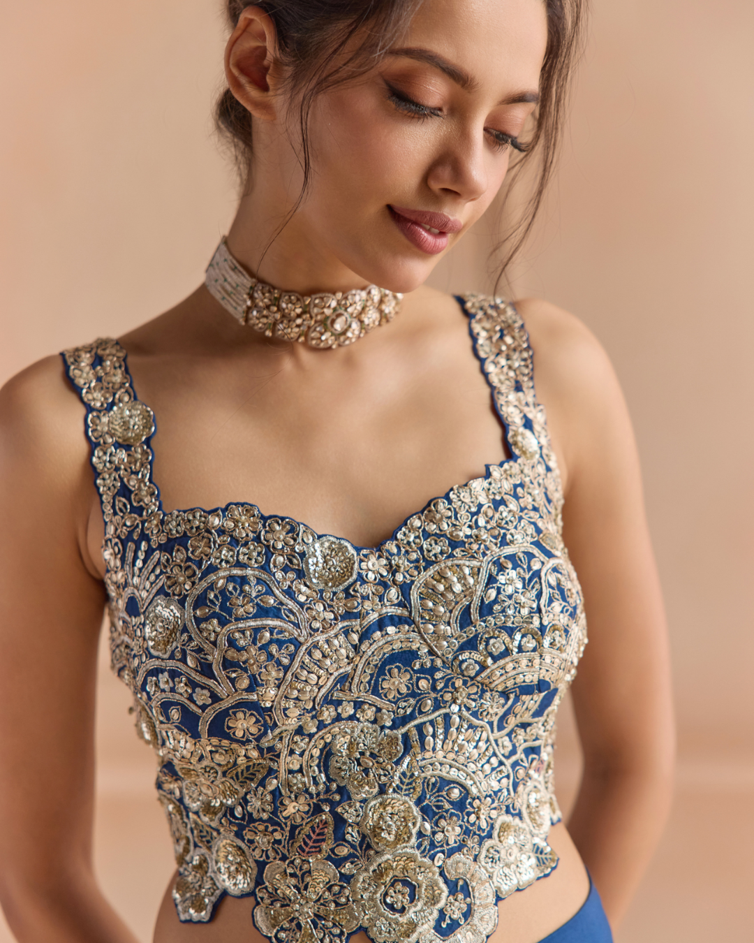 Osaa By Adarsh - French Navy Embroidered Top & Garara Set From Off The Record