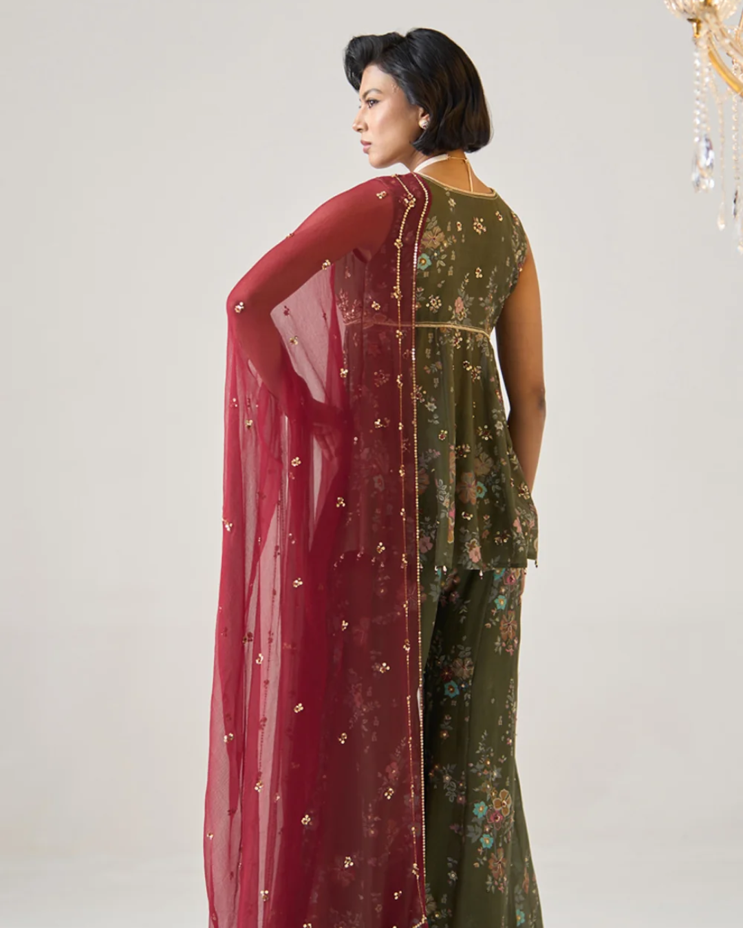 Prevasu - Olive Printed Sharara Set From Gulabo
