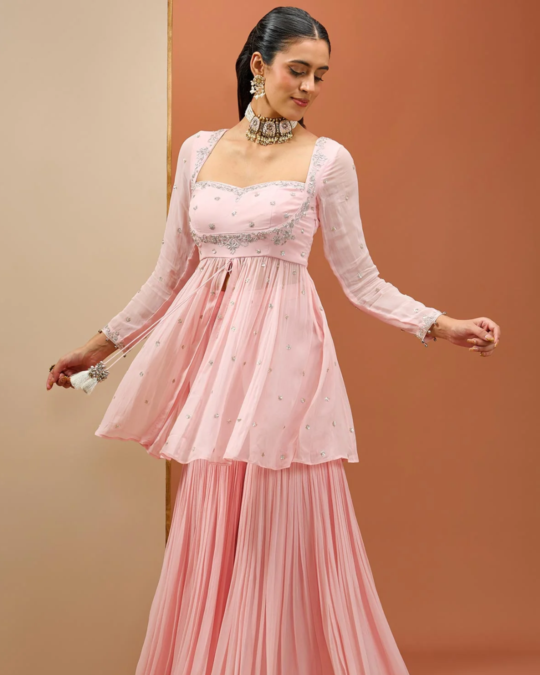 Esha Koul - Baby Pink Peplum Set From Noor