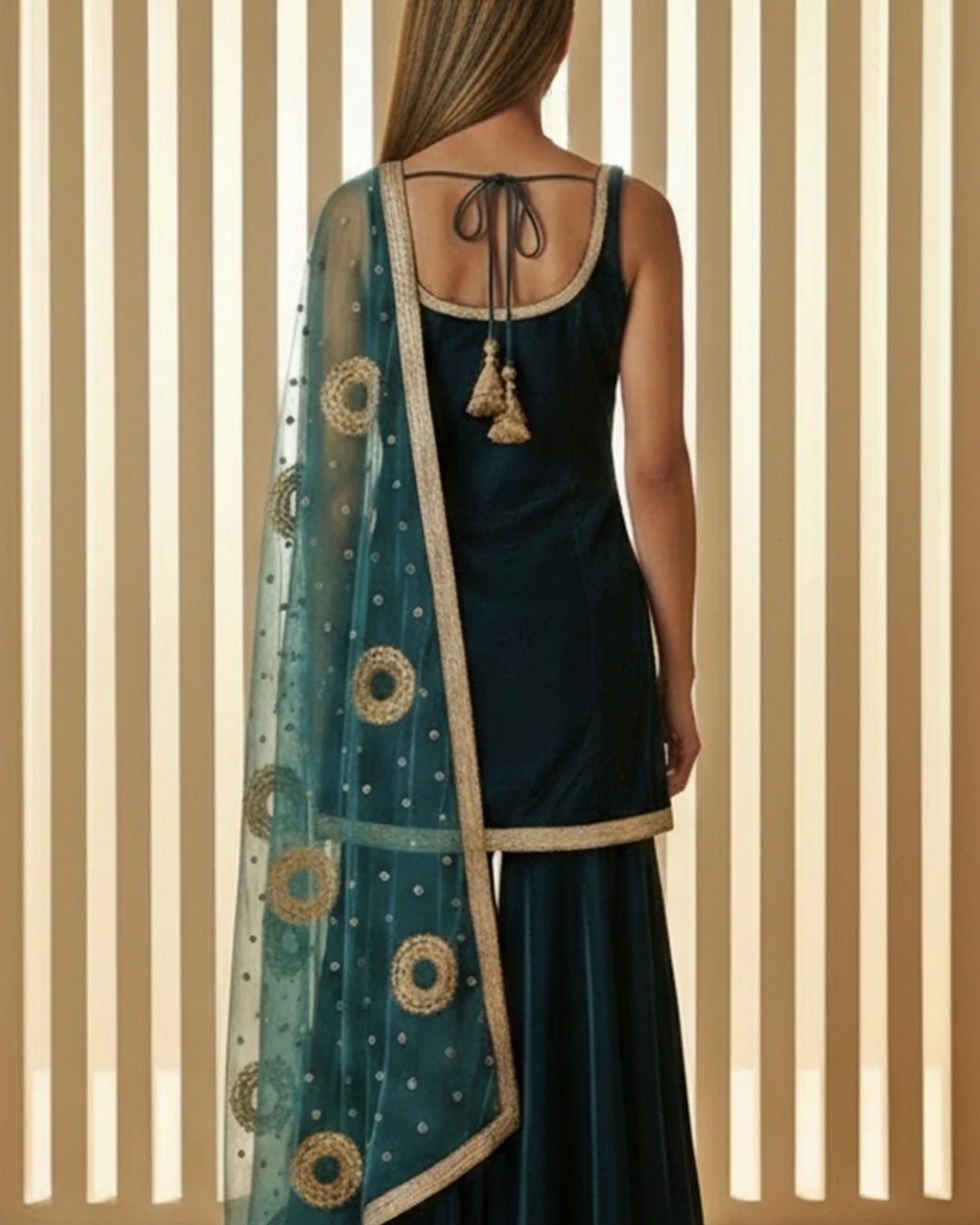 Anisha Shetty - Jade Velvet Sharara Set With Ombre Dupatta