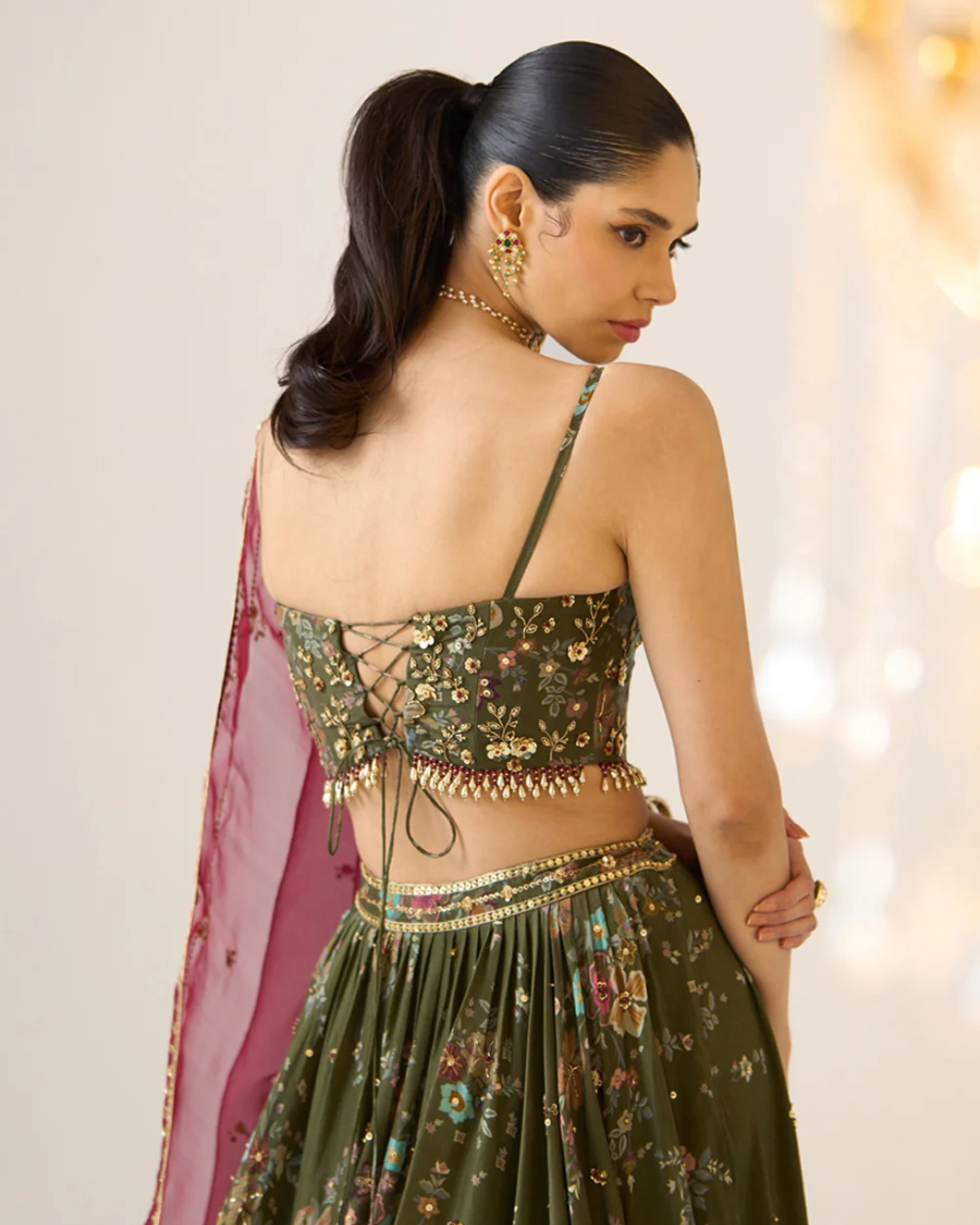 Prevasu - Olive Printed Lehenga Set From Gulabo