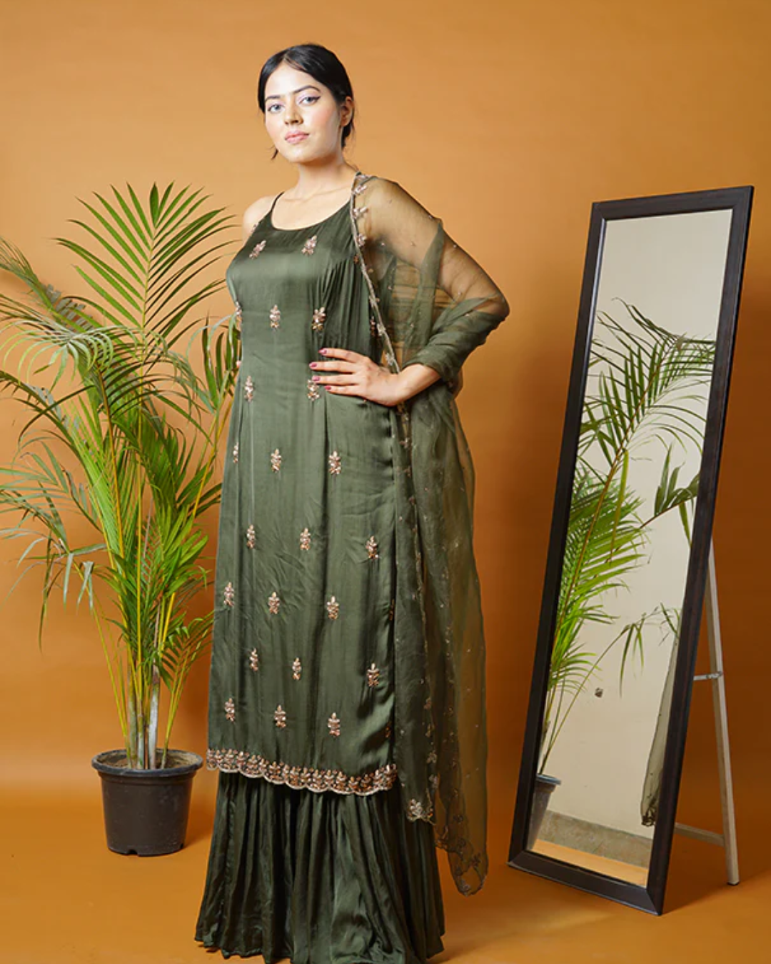 Sonali Bansal - Olive green kurti and  garara set with dupatta From Fiza