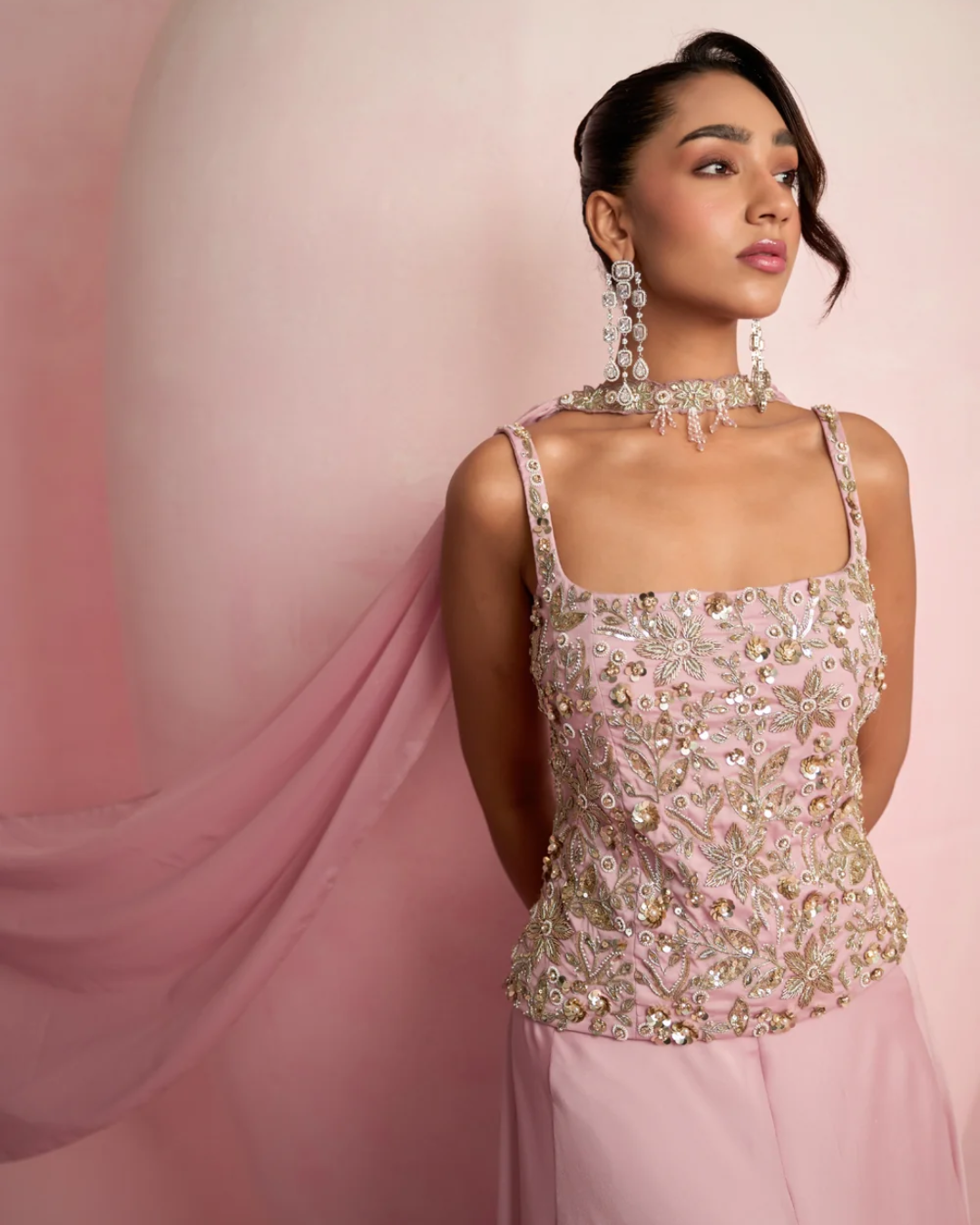 Prevasu - Soft Pink Corset Top & Skirt Set From Solene