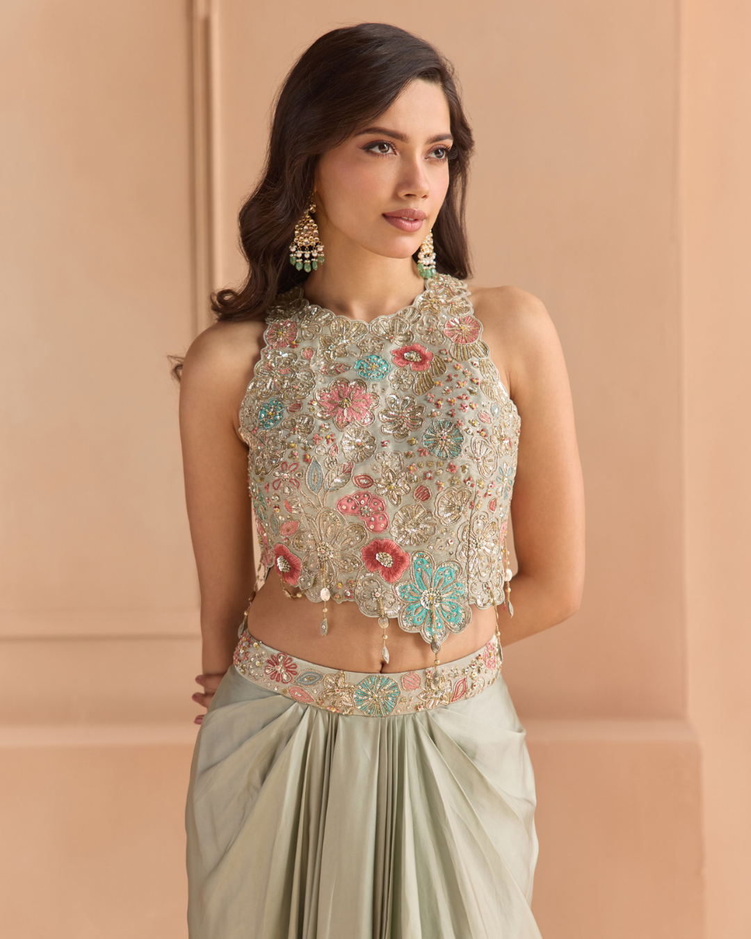 Osaa By Adarsh - Mist Blue Embroidered Top & Skirt Set From Off The Record