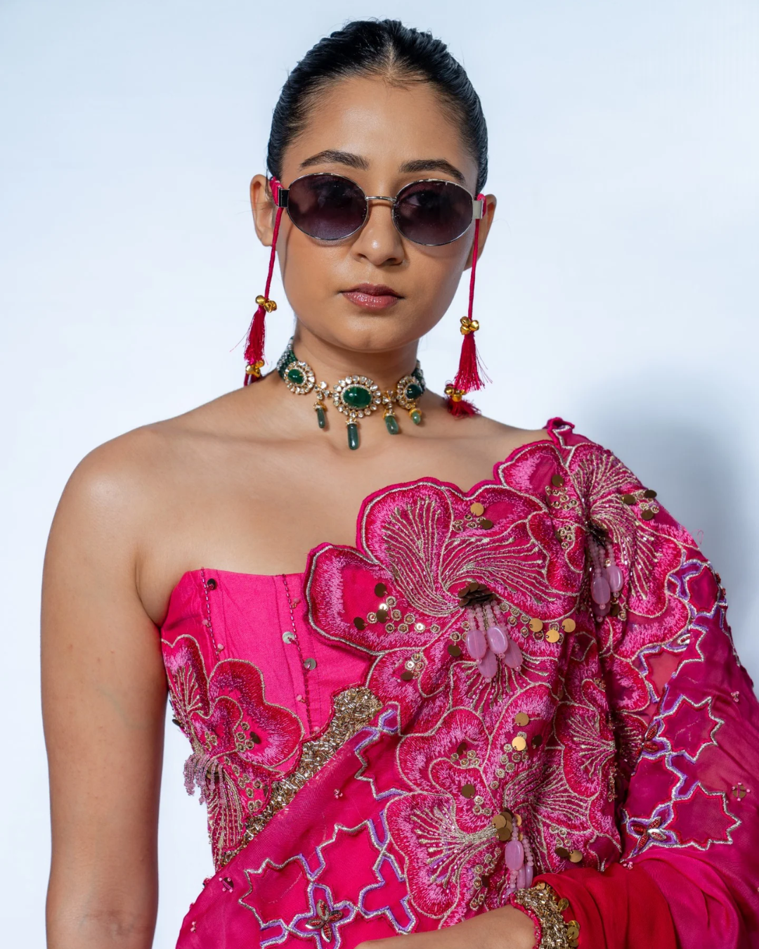 Rishi and Vibhuti - Fuschia Corset Saree From Rock & Roll
