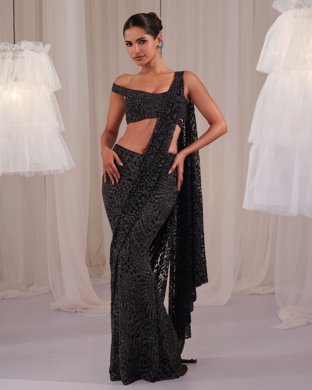 K&A By Karishma And Ashita - Navy Shimmery Draped Saree With Blouse From First Love