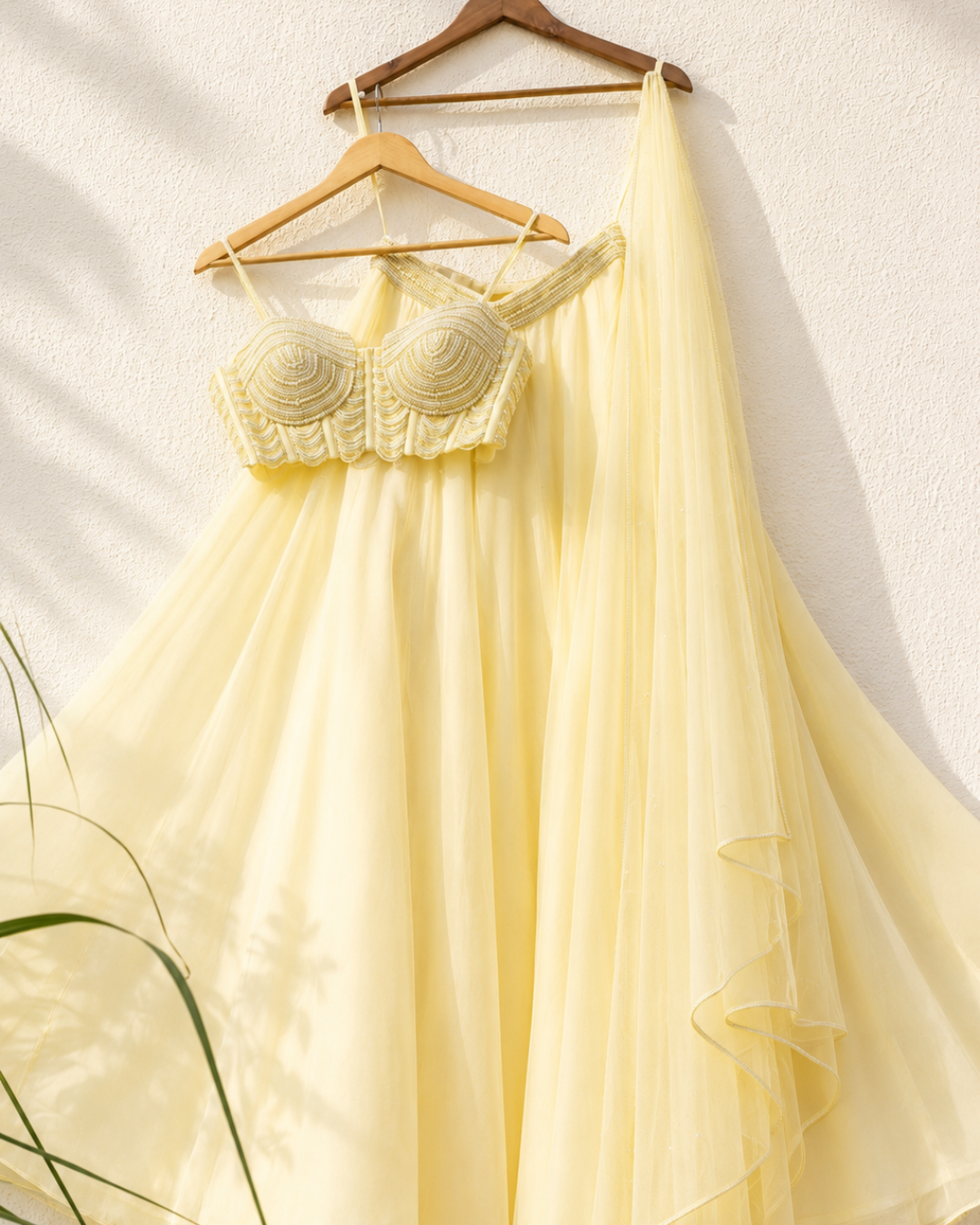 Anisha Shetty - Butter Yellow Pearl And Cutdana Blouse With Goergette Sharara